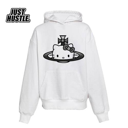 HUSTLE土星KT猫印花连帽卫衣
