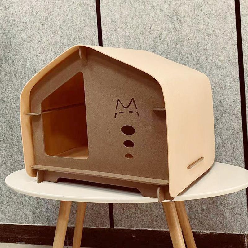 新款毛毡猫窝半封闭式猫房猫屋木质框架四季通用宠物简约猫窝别墅