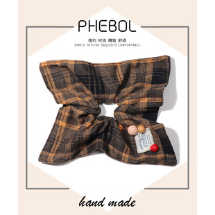 格纹复古秋冬方巾式发圈学院风丸子头发饰气质高级感橡皮筋发绳女