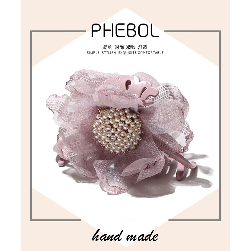 大号珍珠花朵抓夹气质网红鲨鱼夹发饰发夹后脑勺淑女高级感发卡子