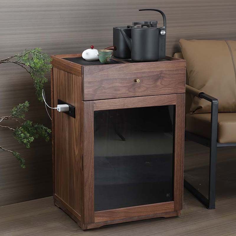 北美黑胡桃移动茶桌茶水柜沙发边几茶台烧水壶一体茶吧机实木茶台