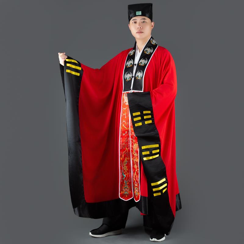 新款道士服装男道袍长袍八卦经衣高功法衣太极服刺绣仙鹤素面经衣
