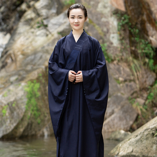 缎梵海青居士服女春秋长袍大褂四季男女款高档和尚服海清衣服僧服