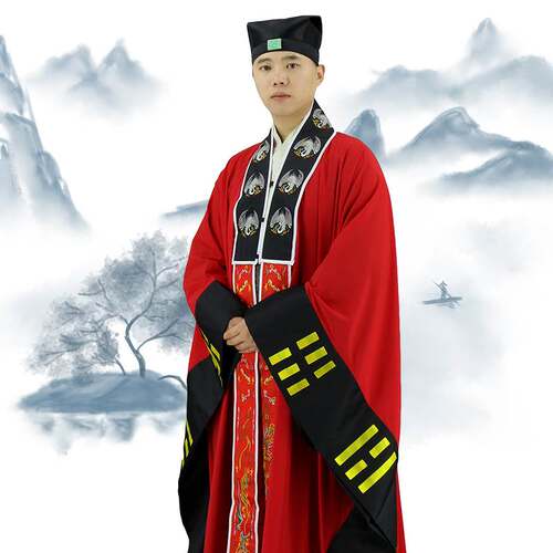 新款道士服装八卦经衣高功服武当山太极服男道袍长袍龙领刺绣仙鹤 - 封面