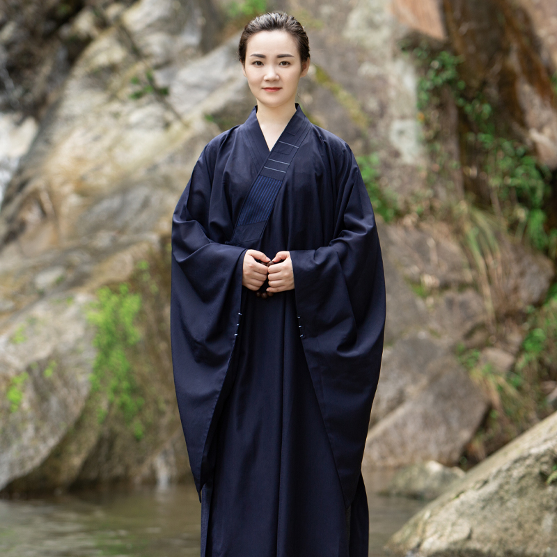 缎梵海青居士服女秋款长袍大褂四季男女款高档和尚服海清衣服僧服