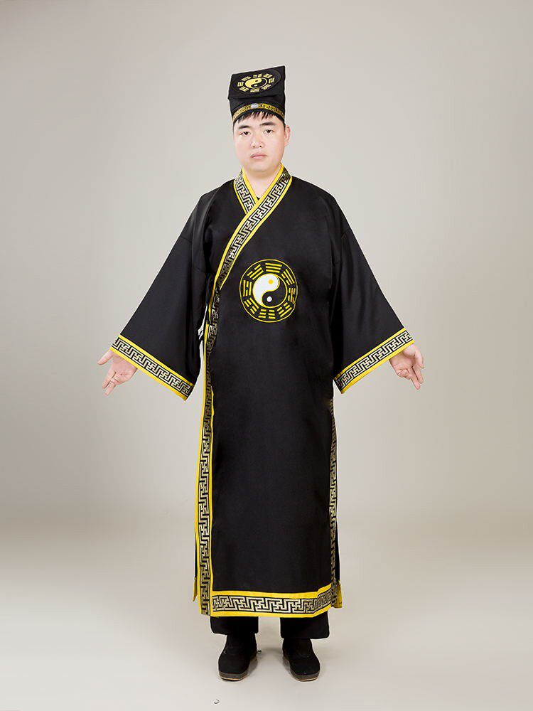 新款道士服装长袍法衣经衣林正英同款道袍八卦衣武当山长袖套装黑