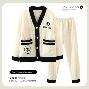 2022年新 春秋冬季 珊瑚绒睡衣女冬季 加厚加绒家居服法兰绒保暖套装