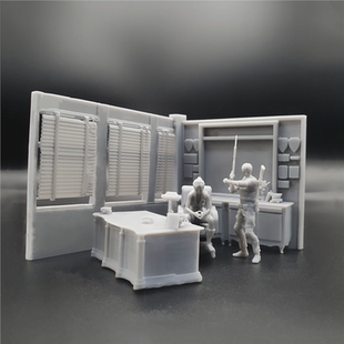 潮玩DIY手工 生化危机系列办公室”1:43人偶模型手办场景微缩白模