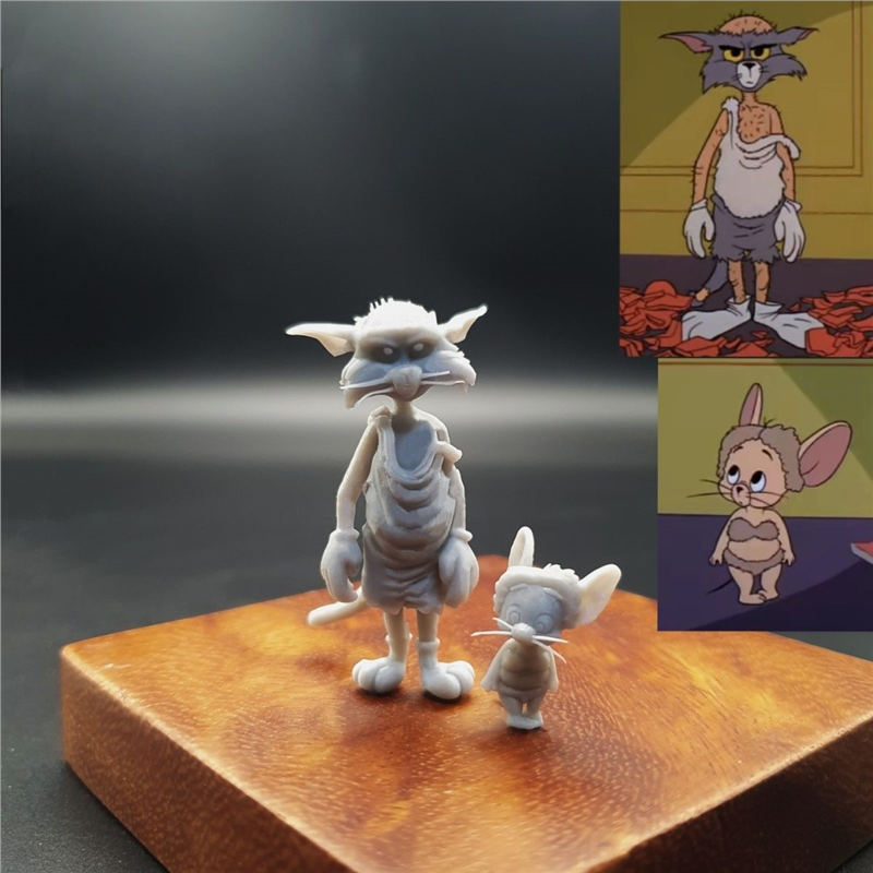 潮玩DIY手工猫和老鼠恶搞系列汤姆杰瑞1/64人偶模型手办场景白模