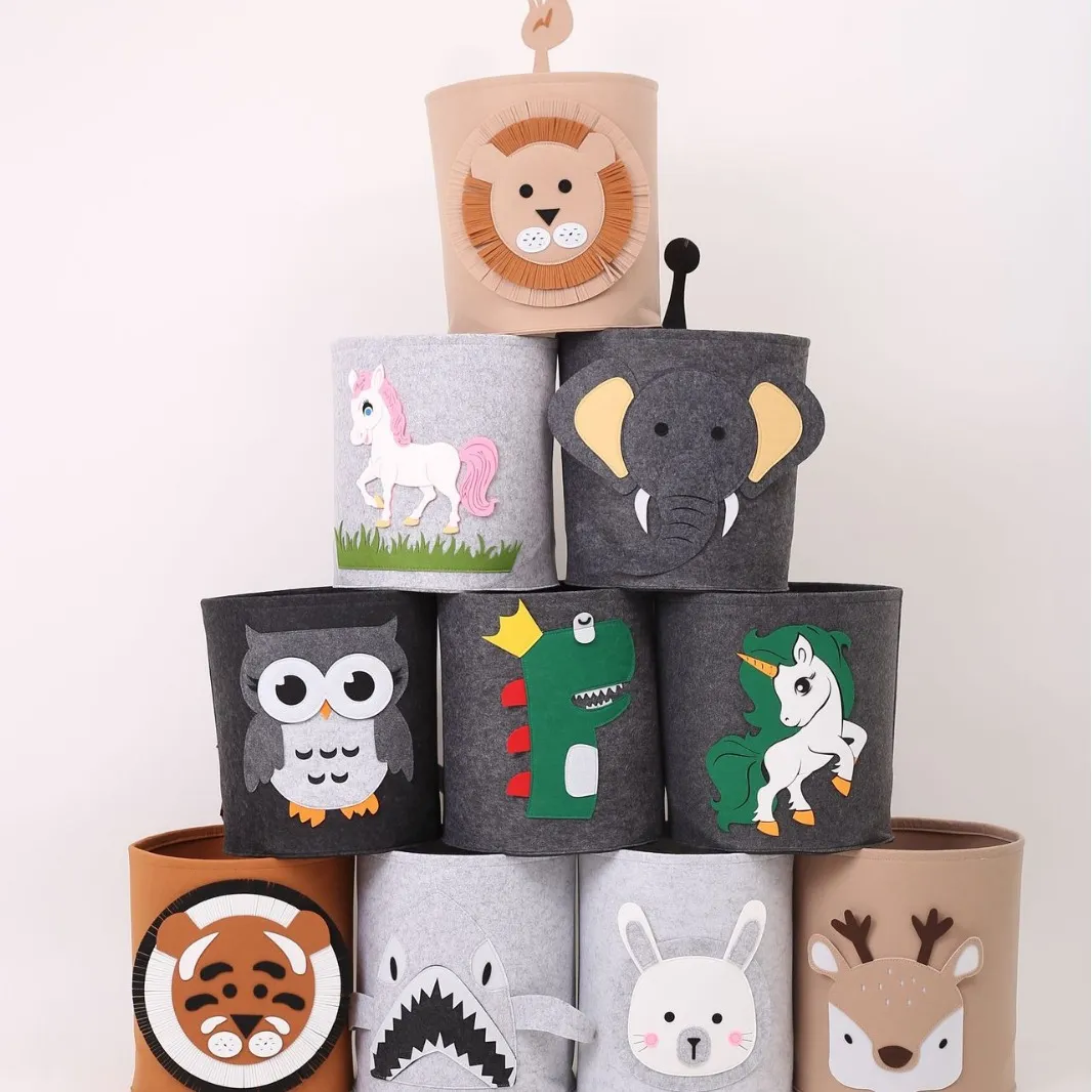 供应加厚毛毡收纳桶 儿童玩具整理收纳筐卡通储物桶量大从优