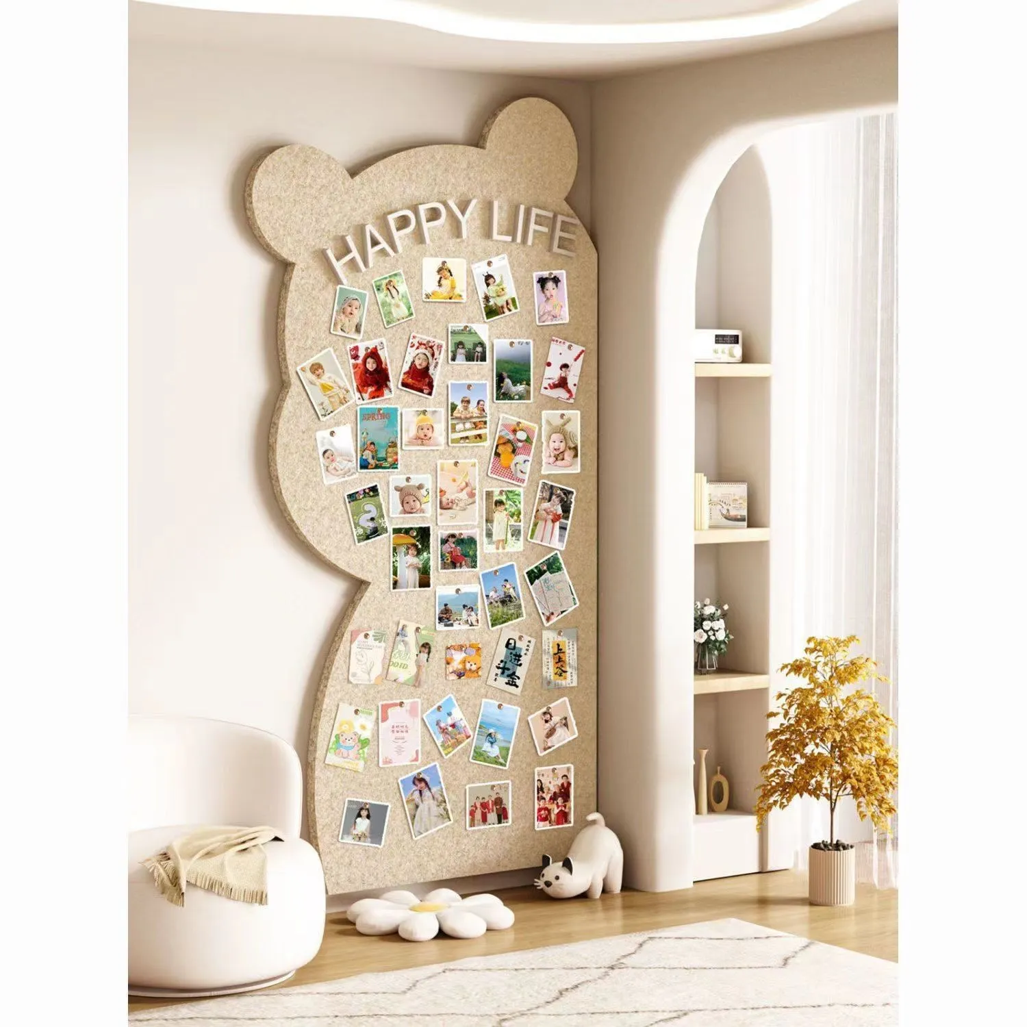 小熊毛毡板墙贴照片墙背景板 家用免打孔软木板客厅装饰画展示墙