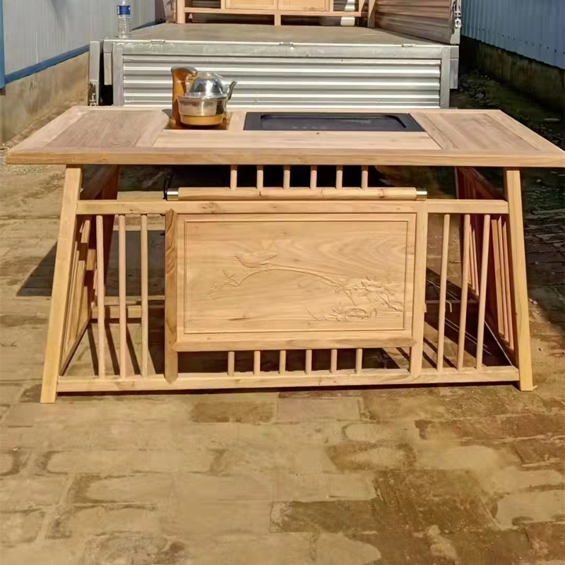 新中式办公家用茶桌茶台榆木白茬