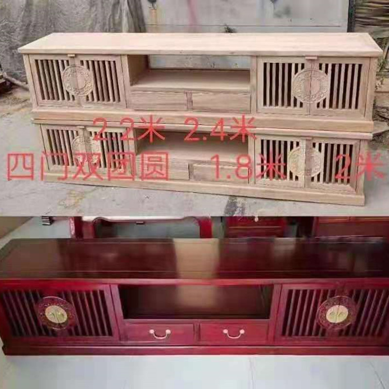 老榆木白坯新中式风多功能影视柜