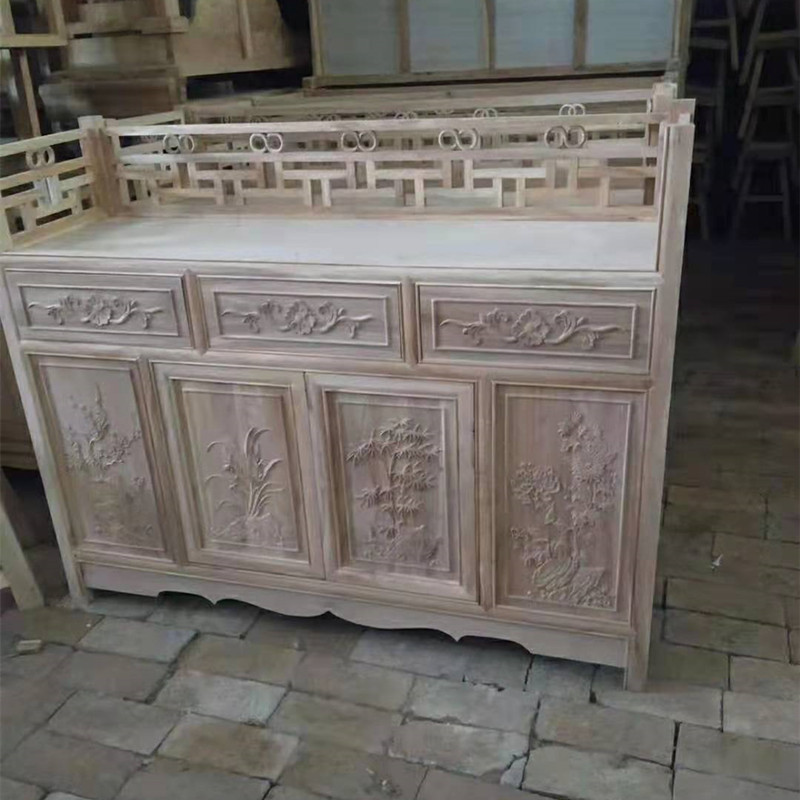 老榆木白胚收纳整装茶水柜