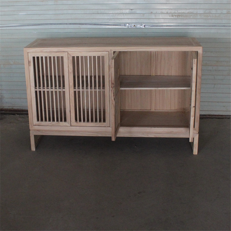 新中式风老榆木客厅白胚储物柜