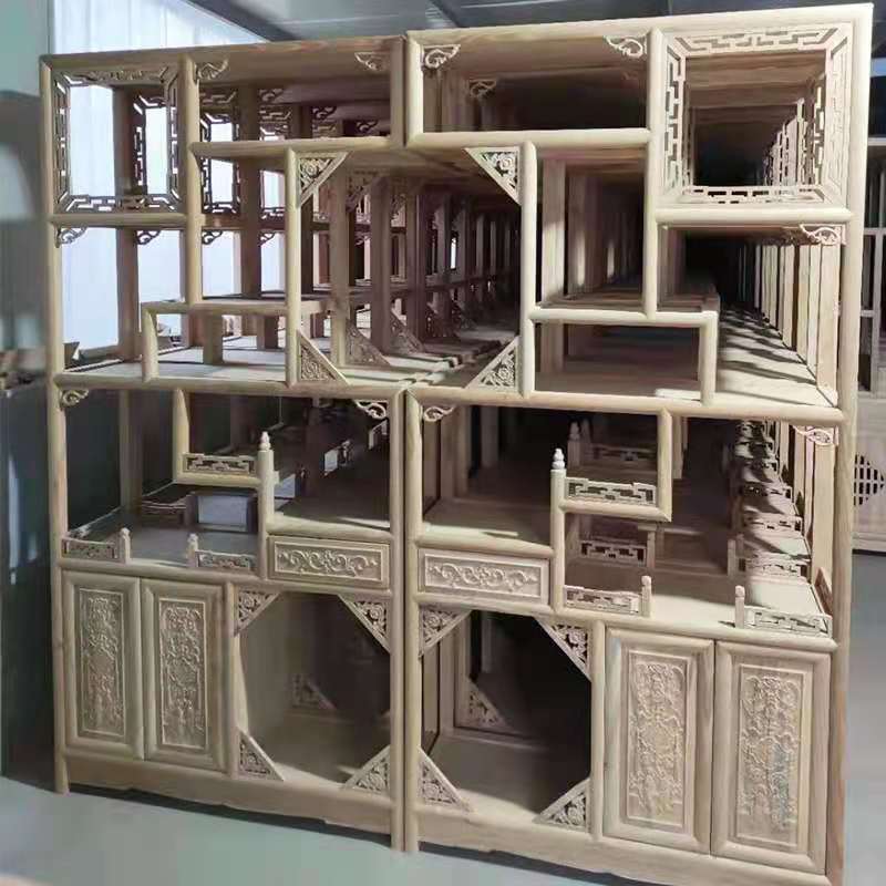 博古架实木中式置物架客厅隔断