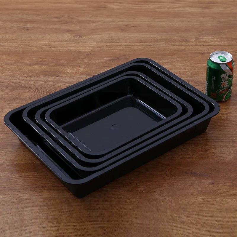 黑色亚克力菜盘塑料方盘长方形托盘凉菜盘子熟食卤菜展示柜冷