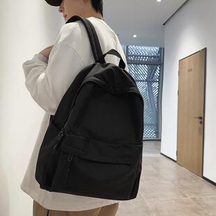 双肩包简约书包黑色大学生ins高颜值初中生大容量纯色背包男生