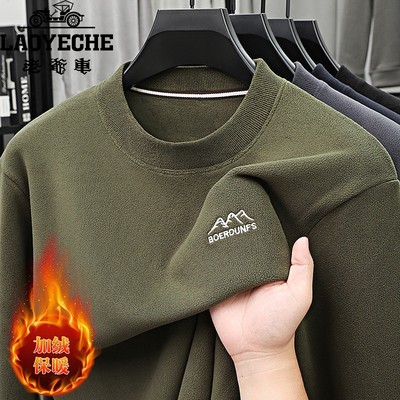 中老年男士保暖毛衣爸爸加绒加厚针织打底衫中年冬装内搭毛线上衣