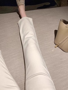 米白色直筒牛仔裤女夏季薄款2025新款八九分小个子弹力烟管裤子女