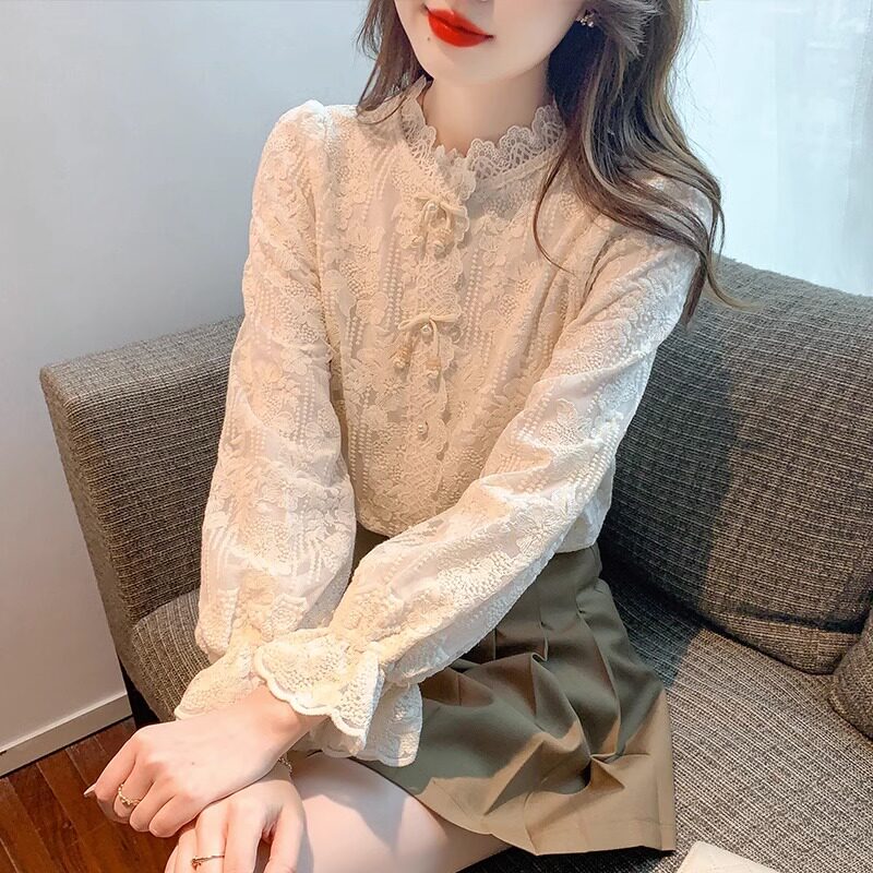 蕾丝雪纺衬衫女春秋百搭2025新款时尚设计感小众打底衫长袖上衣女