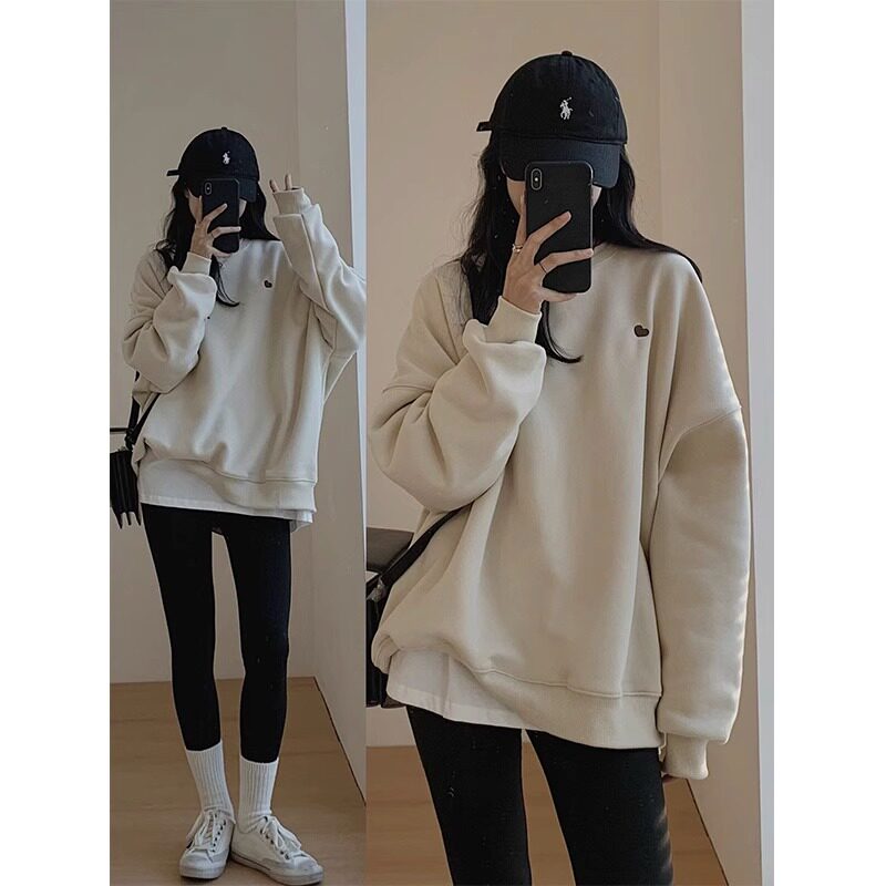 美式覆古卫衣女春秋薄款2025新款韩版宽松慵懒风小个子中长款上衣