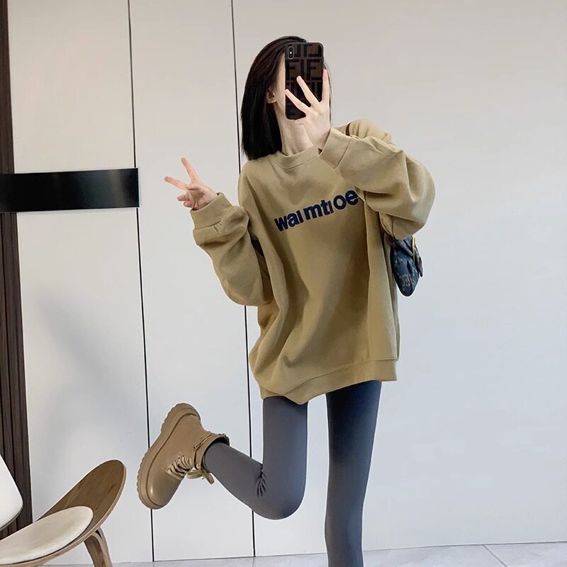 美式覆古印花卫衣女春秋韩版2025新款时尚百搭休闲中长款上衣外套