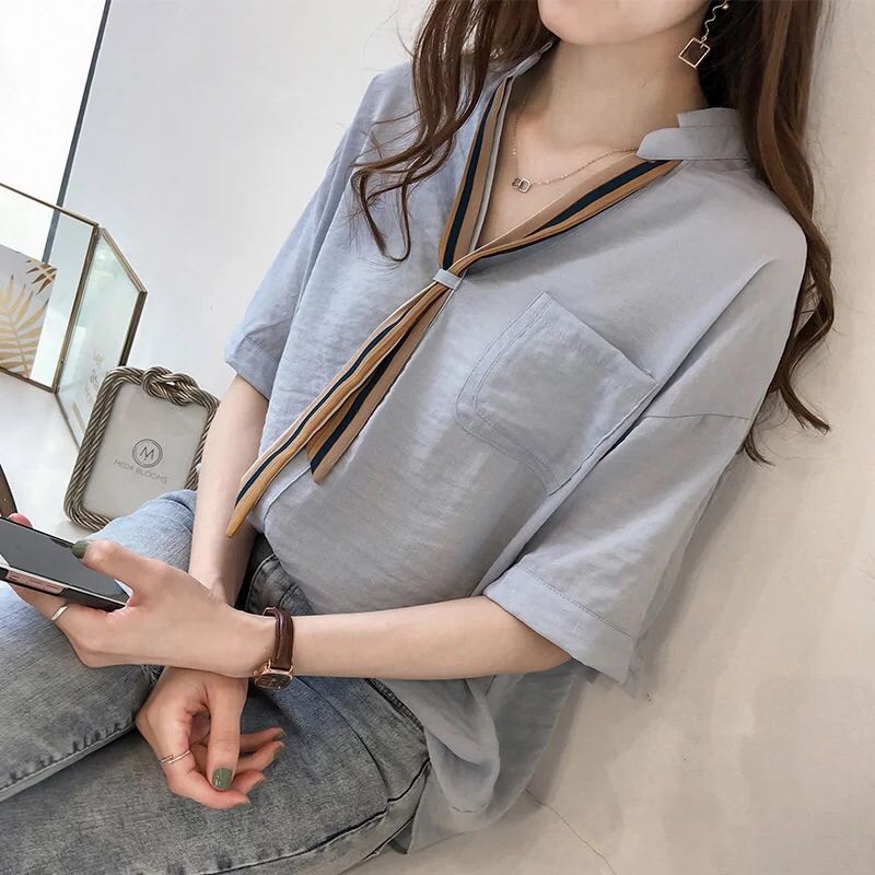 雪纺衬衫女短袖T恤女夏季2025新款宽松大码女装显瘦休闲百搭上衣
