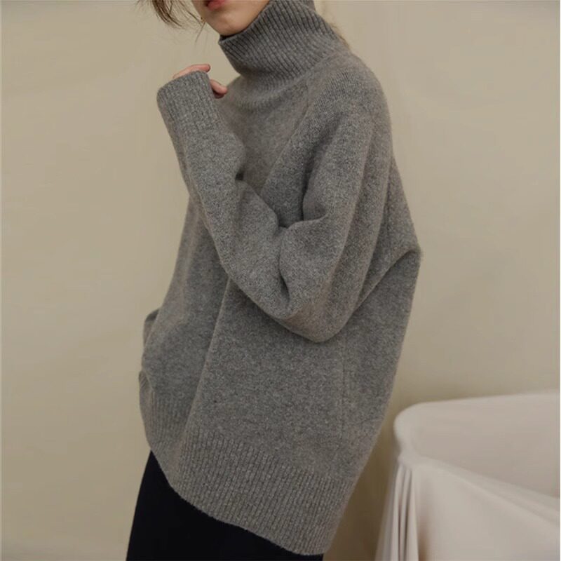 灰色高领毛衣女秋冬加厚2026新款韩版宽松慵懒风针织打底衫上衣女