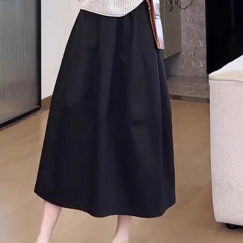 黑色花苞半身裙女夏季薄款2025新款大尺码梨型身材遮胯垂坠感伞裙