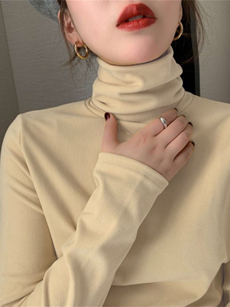 加绒加厚高领德绒打底衫女秋冬2025新款内搭保暖磨毛堆堆领上衣女