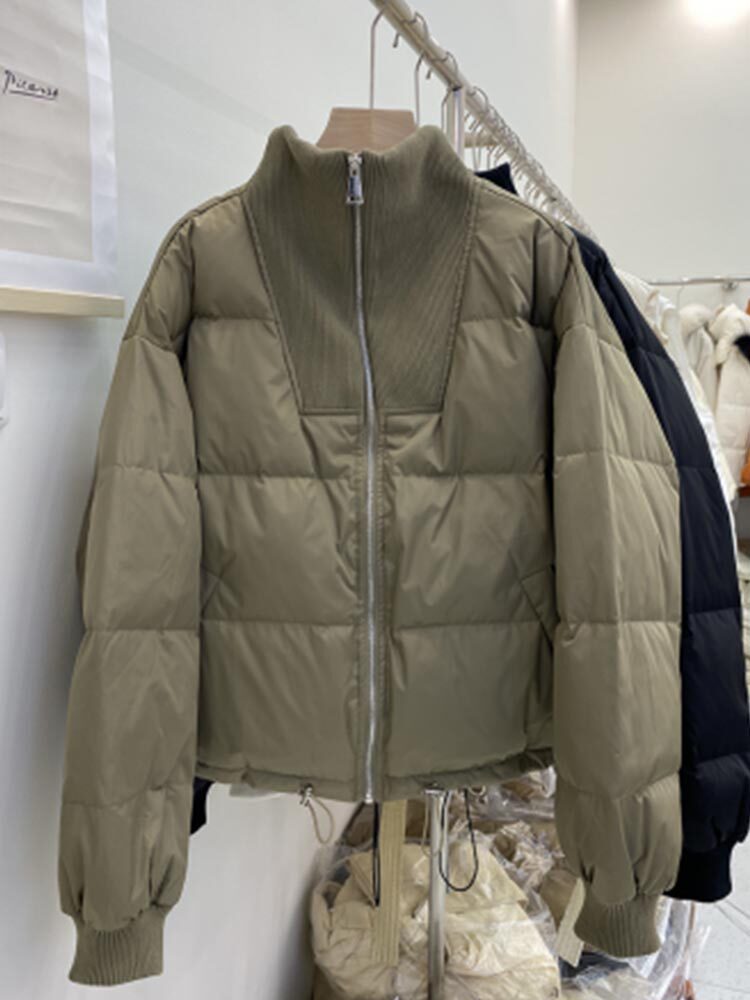 短款羽绒服女冬季2026年新款韩版宽松立领白鸭绒拼接面包服外套潮