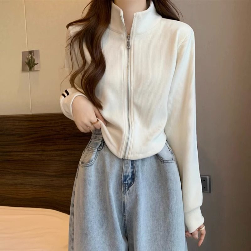 拉炼短款卫衣外套女春秋2025新款时尚小个子半高领运动短款上衣女
