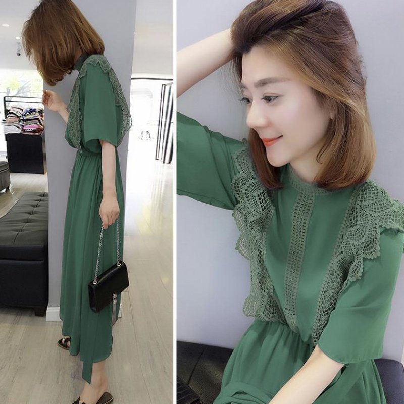 歐洲站春夏裝女2019款韓版短袖收腰蕾絲長裙子氣質雪紡連衣裙在類目 模玩/動漫/周邊/cos/桌遊, Cosplay服飾/道具/服務, Cosplay女裝中 - 來自Buy2taobao.com提供專業的淘寶代購服務