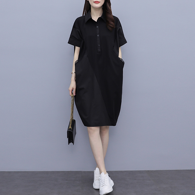 衬衫连衣裙女2025年夏季新款宽松大码胖mm显瘦气质简约短袖中长裙