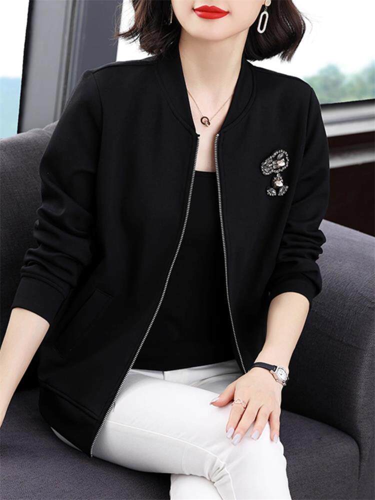 棒球服外套女春秋2025新款气质通勤韩版时尚重工黑色夹克休闲上衣