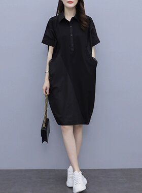 衬衫连衣裙女士2025年夏季新宽松大尺寸肥胖毫米显瘦优雅简单短袖