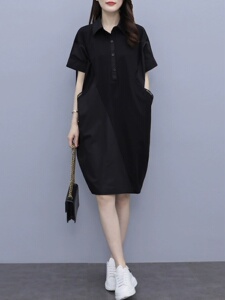 衬衫连衣裙女士2025年夏季新宽松大尺寸肥胖毫米显瘦优雅简单短袖