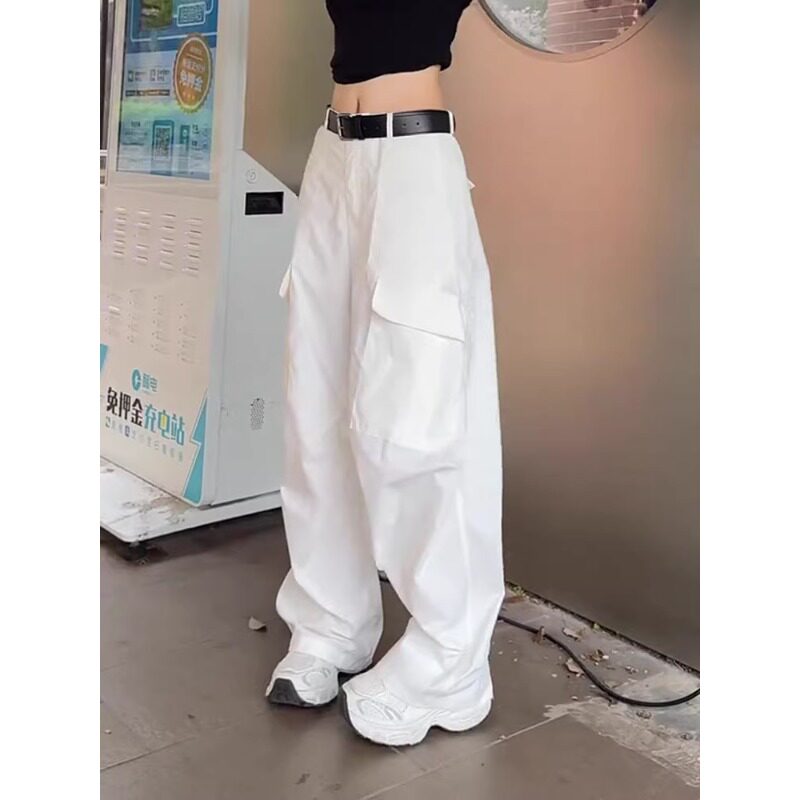 白色工装阔腿裤女夏季薄款2026新款高腰显瘦小个子气质减龄休闲裤
