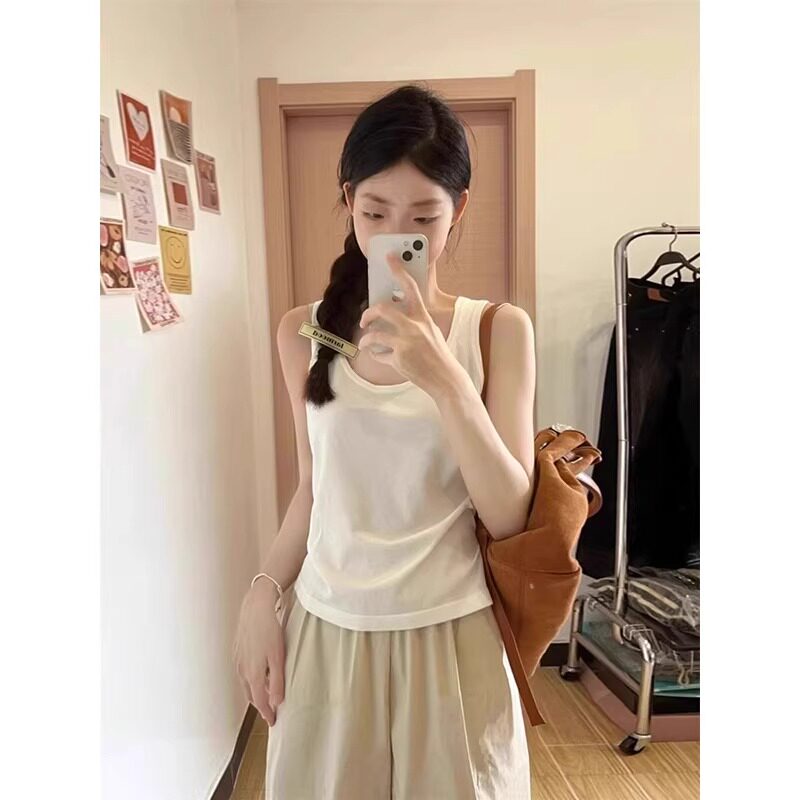 白色吊带背心女夏季薄款2026新款内搭慵懒可外穿坎肩无袖衬衣上衣