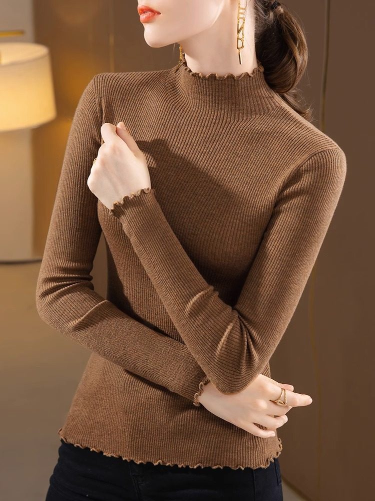 针织打底衫女春秋内搭2025年新款修身显瘦气质半高领长袖套头上衣