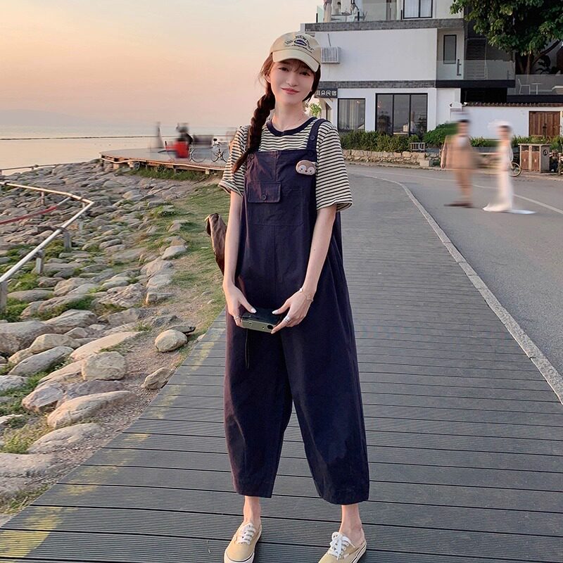 工装抱婴袋裤女夏季薄款2025新款时尚减龄小个子宽松显瘦九分连身