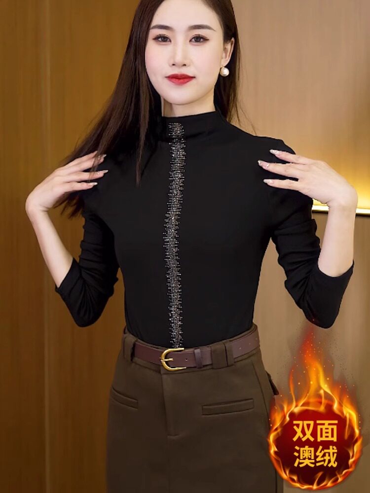 半高领打底衫女内搭2025秋冬新款韩版修身洋气黑色德绒长袖上衣潮
