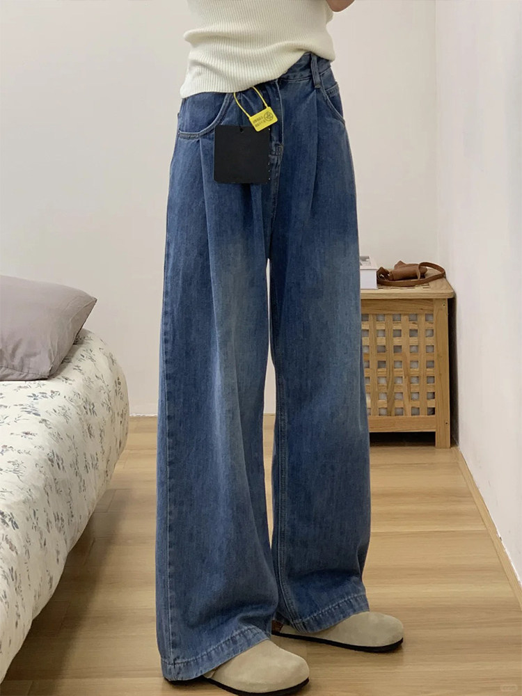 阔腿牛仔裤女春秋2025新款宽松大码胖mm显瘦小个子时尚休闲拖地裤