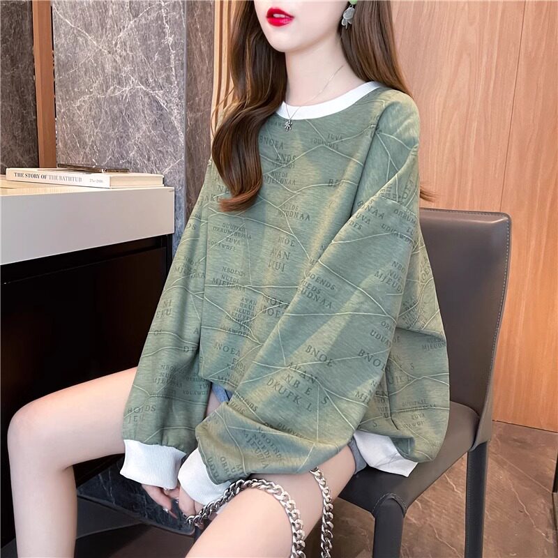 圆领卫衣女春秋薄款2025新款宽松显瘦韩版减龄学院风套头休闲上衣