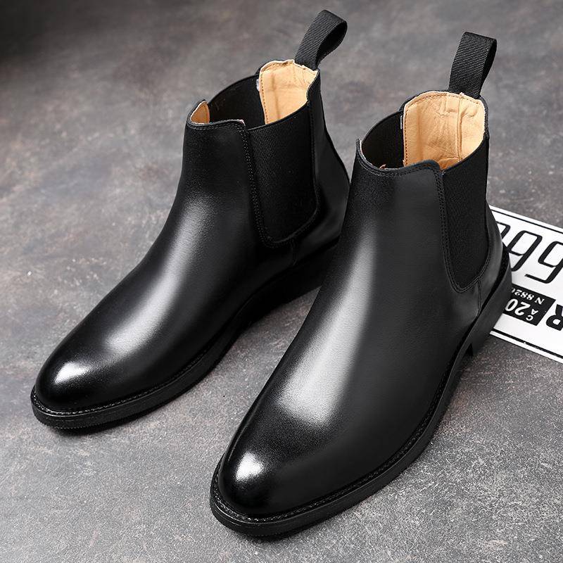 牛皮切尔西靴男 Black Elegant Chelsea Boots Leather Men Shoes