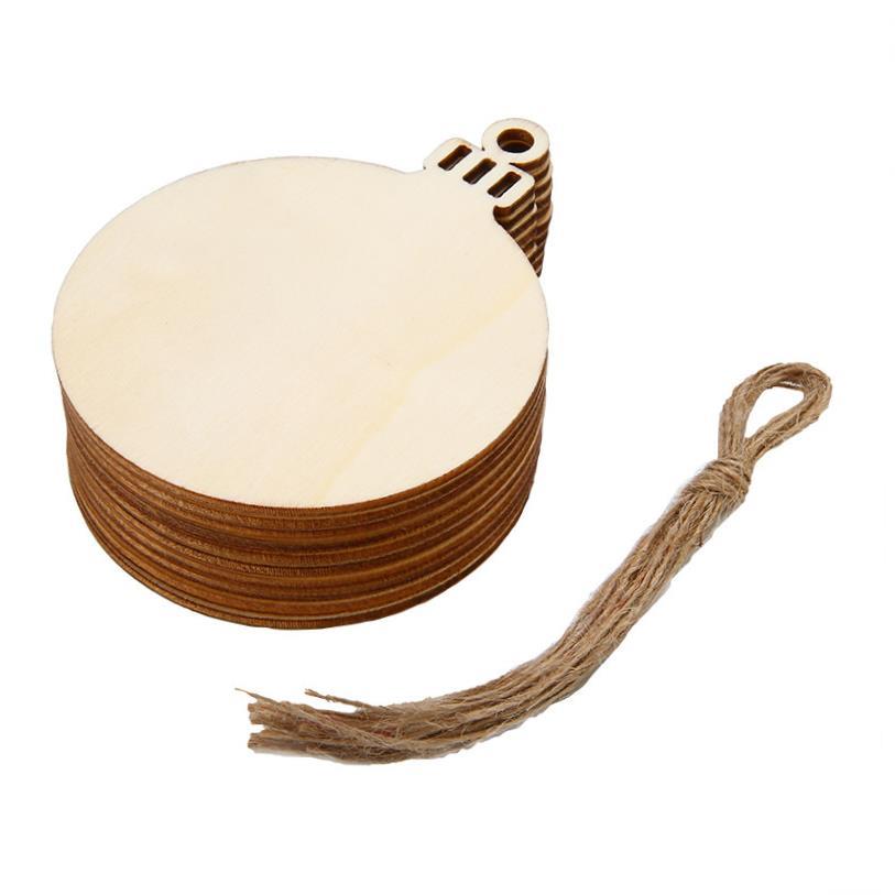 10Pcs Merry Christmas Wooden Round Baubles Tags Christmas