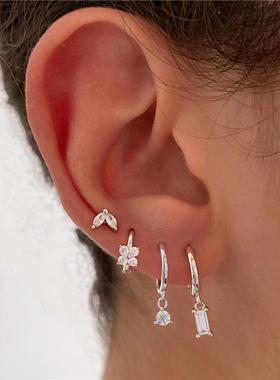 2PC Stainless Steel Little Huggies Hoop Earrings For Women T