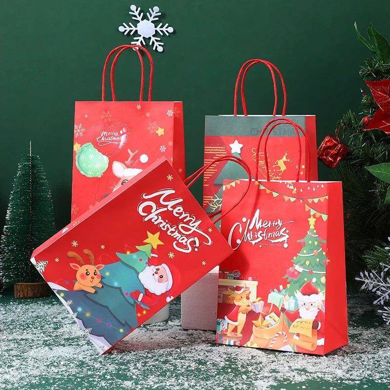 Christmas Kraft Paper Bags 2024 New Year Cute Sa无品牌/nta C