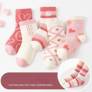 5 Prs/Lot Kids Soft Cotton Socks Korean Love Heart Flower